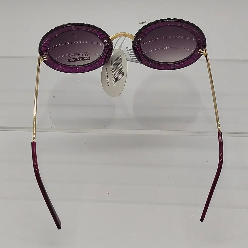 Purple round sunglasses with gold